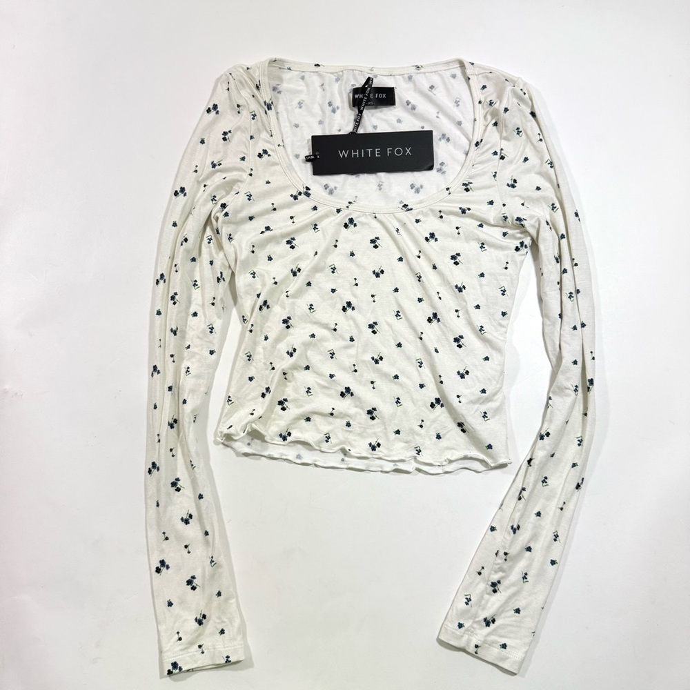 New White Fox Dreamy Long Sleeve Pyjama Top Ditsy Blues
